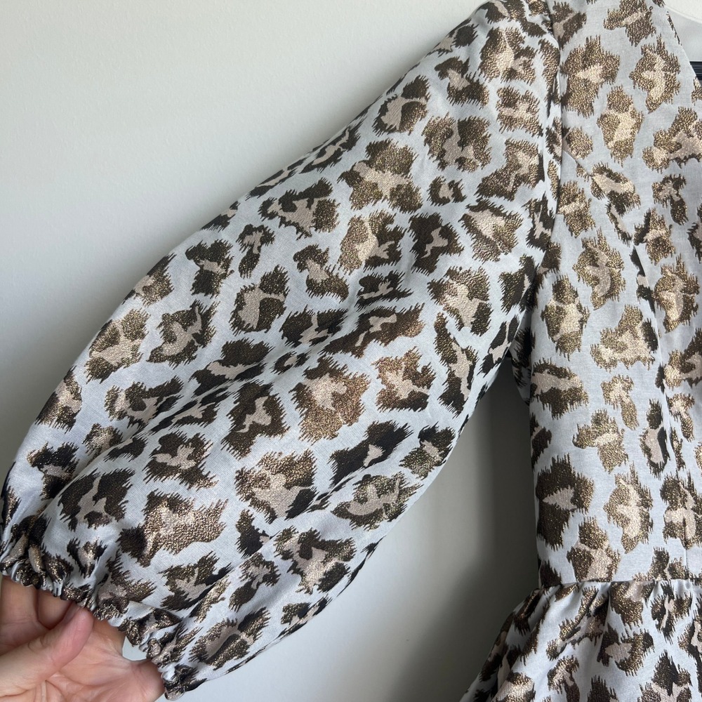 Lilly Pulitzer Leopard Calyssa Metallic Jacquard Puff Sleeve Dress Gold Silver 4 - Picture 5 of 13